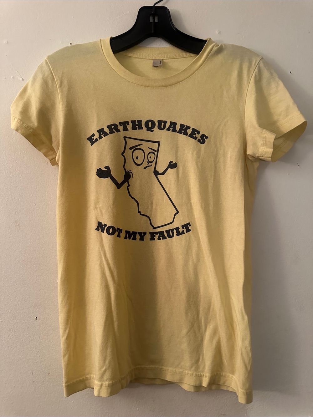 American Apparel Yellow 'Earthquakes Not My Fault' Graphic Tee
